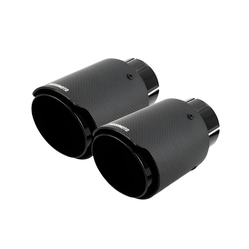 MISMMEXH-TIP-CFD25BK-Mishimoto 2x Carbon Fiber Muffler Tip 2.5in Inlet 3.5in Outlet Black-Muffler-Mishimoto