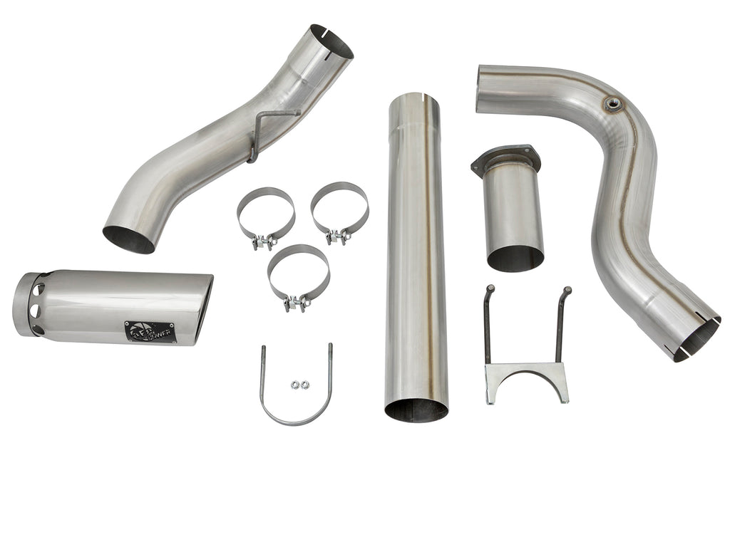 aFe aFe ATLAS 5in DPF-Back Alum Steel Exhaust System w/Polished Tip 2017 Ford Diesel Trucks V8-6.7L (td)