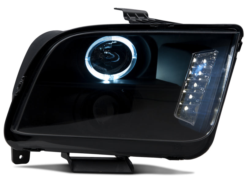 Raxiom 05-09 Ford Mustang w/ Halogen LED Halo Prjctr Headlights-Blk Hsng(Smoked Lens Exclude GT500)-Headlights-Raxiom