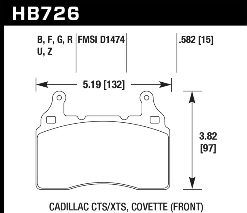 HAWKHB726G.582-Hawk 2014 Chevrolet Corvette DTC-60 Front Brake Pads-Brake Pads - Racing-Hawk Performance