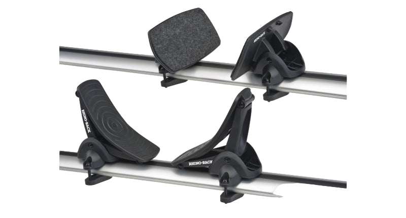 Close up Rhino-Rack padded cradles and rear roller