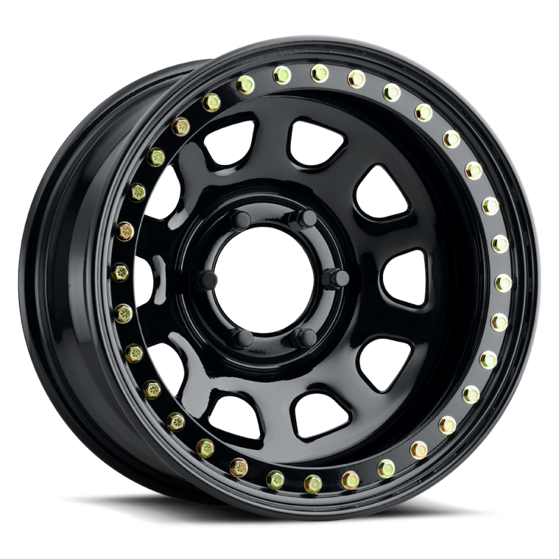 Raceline RT51 Daytona Rock 15x8in/6x139.7 BP/-19mm Offset/107.95mm Bore - Gloss Black Beadlock Wheel-Wheels - Steel-Raceline