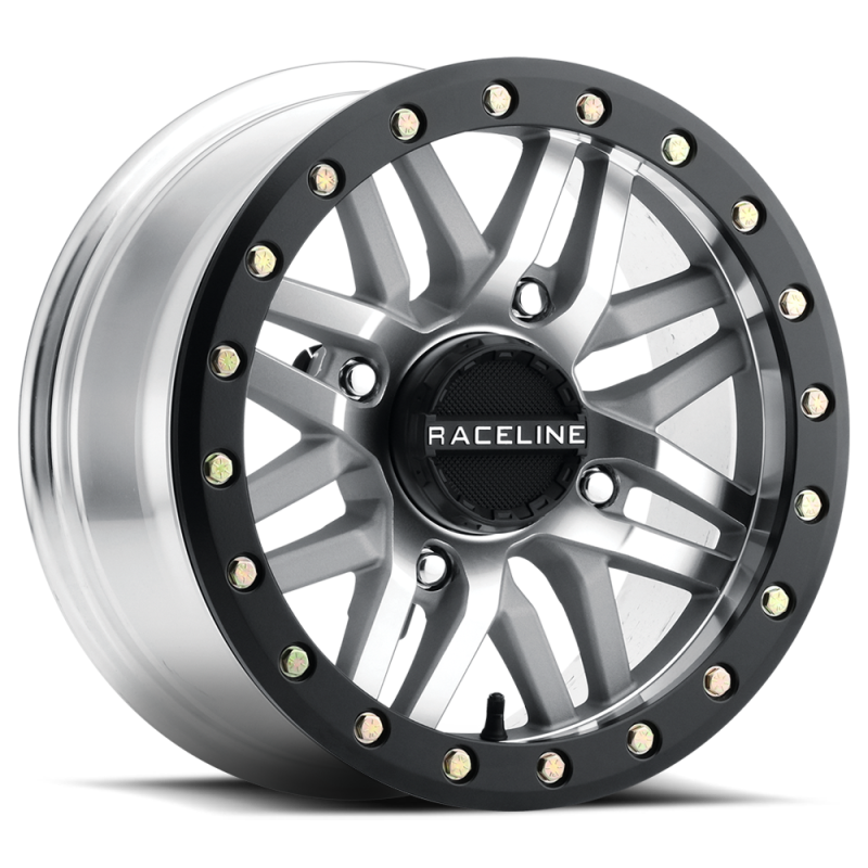 Raceline A91MA Ryno 15x10in/4x156 BP/0mm Offset/132.5mm Bore - Machined & Black Ring Beadlock Wheel-Wheels - Cast-Raceline