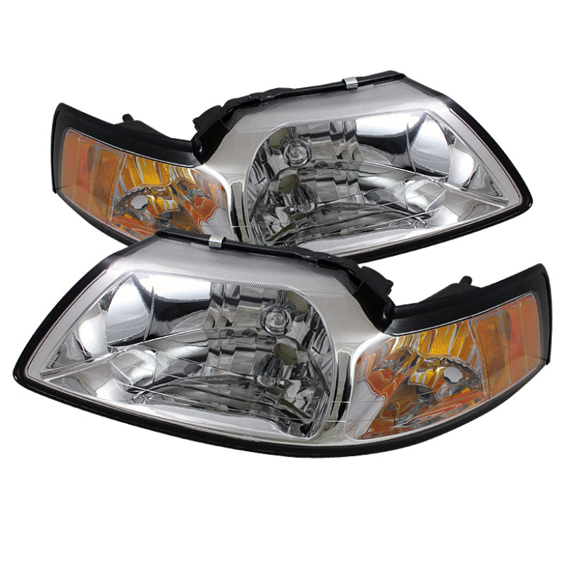 Xtune Ford MUStang 99-04 Amber Crystal Headlights Chrome HD-JH-FM99-AM-C-Headlights-SPYDER