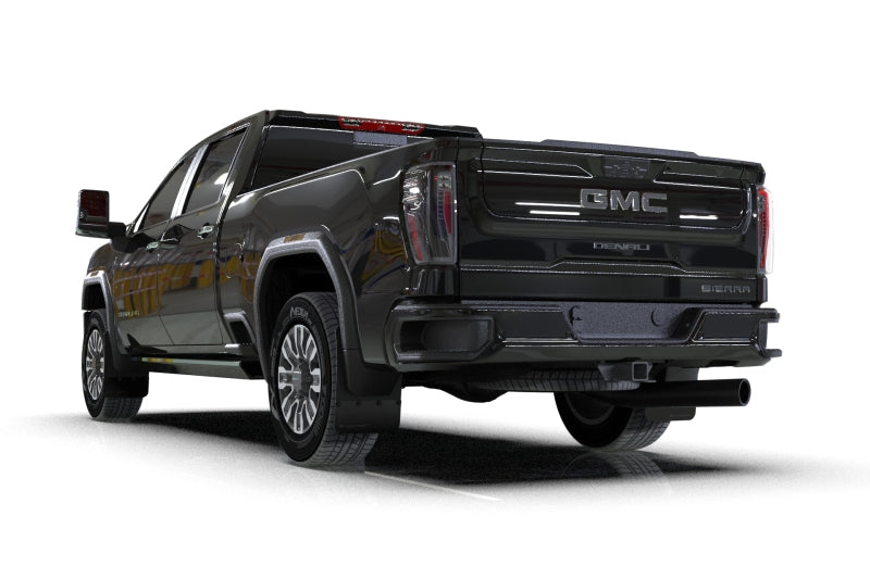 RALMF131-BLK-MBK-Rally Armor 20-24 GMC Sierra 2500/3500 HD Denali Black Mud Flap w/Metallic Black Logo-Mud Flaps-Rally Armor
