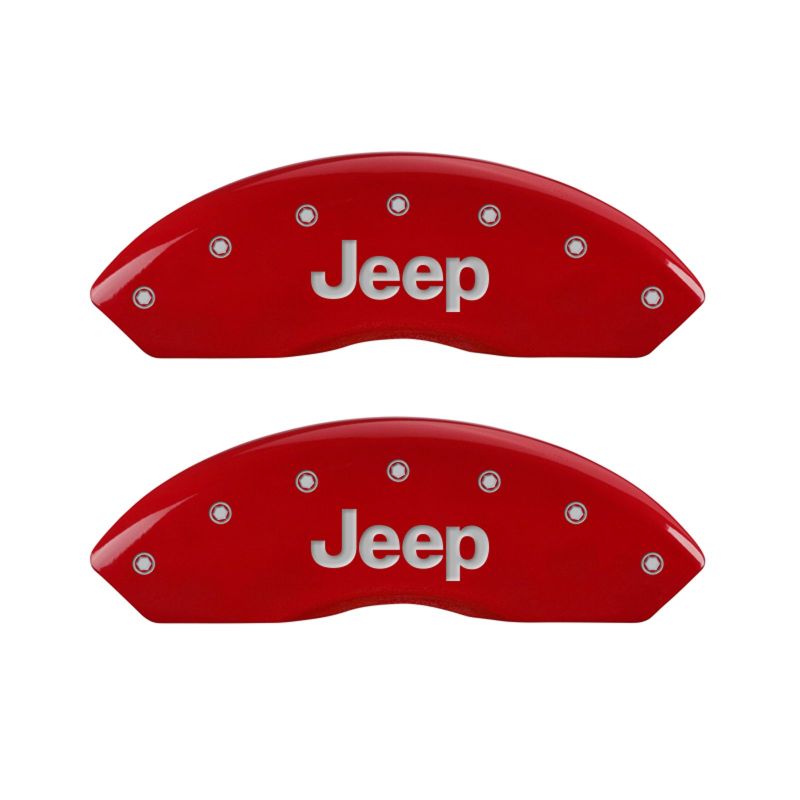 MGP42007SJEPRD-MGP 4 Caliper Covers Engraved Front & Rear JEEP Red finish silver ch-Caliper Covers-MGP