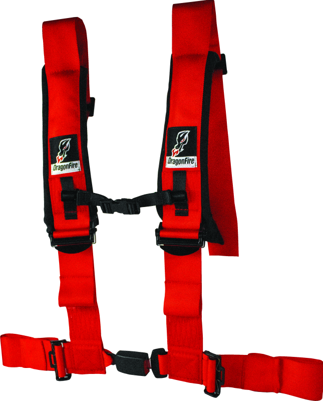 DFR522047-DragonFire Racing Harness- H-Style- 4-point- EZ-Adjust- 3in Buckle- Red-Seat Belts & Harnesses-DragonFire Racing