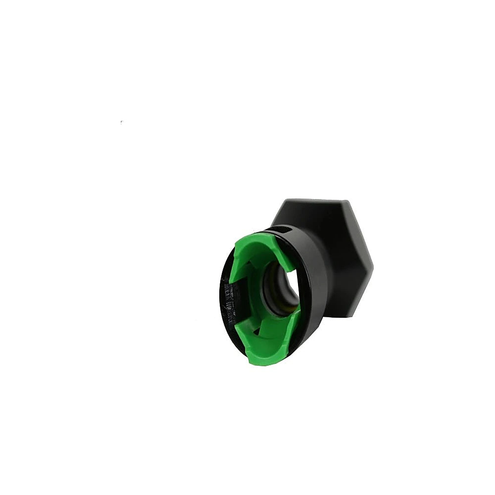 Close-up of green retaining clip in fuel-line adapter
