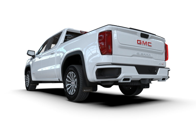 RALMF100-UR-BLK-WH-Rally Armor 19-24 GMC Sierra 1500 AT4 Black UR Mud Flap w/ White Logo-Mud Flaps-Rally Armor