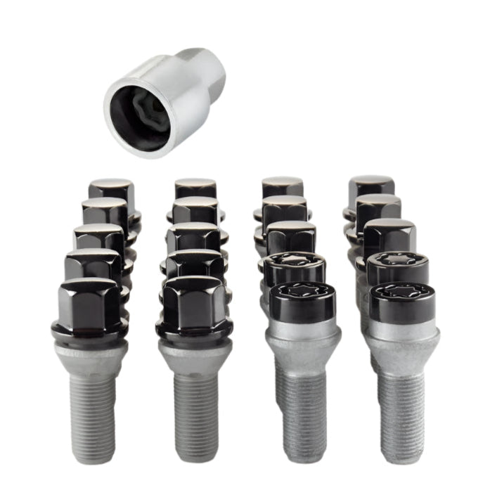 MCG67200BK-McGard 5 Lug Hex Install Kit w/Locks (Cone Seat Bolt) M14X1.5 / 17mm Hex / 28.0mm Shank L. - Black-Wheel Bolts-McGard