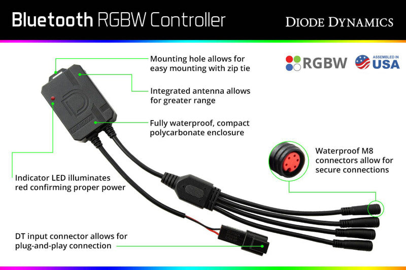 Diode Dynamics - Bluetooth RGBW M8 Controller 1ch-Light Accessories and Wiring-Diode Dynamics