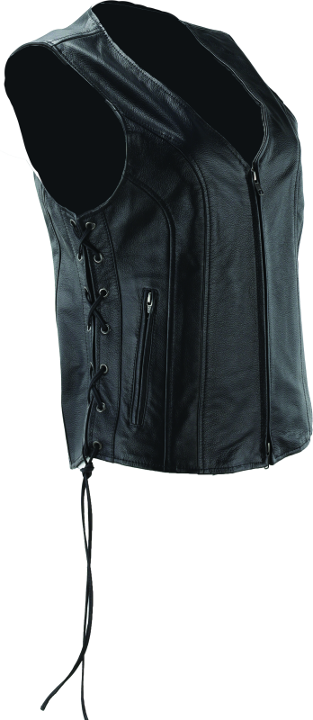 RIV094444-River Road Sapphire Leather Vest Black Womens - Small-Vests-River Road