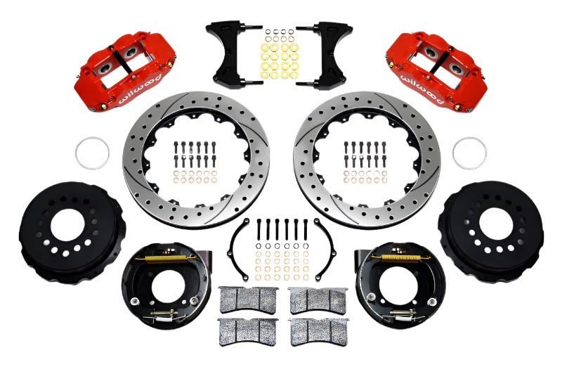 WIL140-9213-DR-Wilwood Narrow Superlite 4R Rear P-Brk Kit 12.88in Drilled Red Chevy 12 Bolt w/ C-Clips-Big Brake Kits-Wilwood