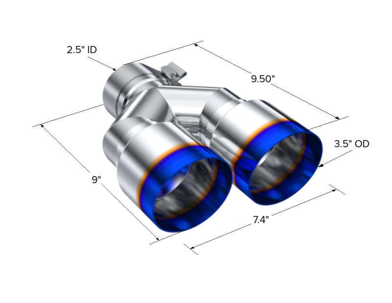 MBRPT5171BE-MBRP Burnt End Tip 2.5 ID, Dual 3.5 OD Out, 9.5 length, Single wall 304 Stainless Steel-Tail Pipes-MBRP