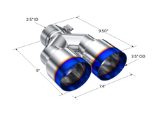Load image into Gallery viewer, MBRPT5171BE-MBRP Burnt End Tip 2.5 ID, Dual 3.5 OD Out, 9.5 length, Single wall 304 Stainless Steel-Tail Pipes-MBRP