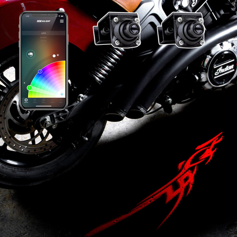 XK Glow Curb FX Bluetooth XKchrome App Waterproof LED Projector Welcome Light Tatoo Style 2pc-Light Accessories and Wiring-XKGLOW