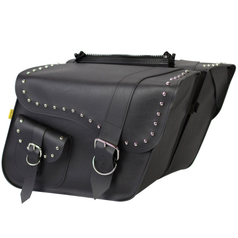 WAM58750-01-Willie & Max Universal Ranger Studded Large Slant Saddlebags (16 in L x 11 in H x 6.5 in W) - Black-Bags - Saddlebags-Willie & Max