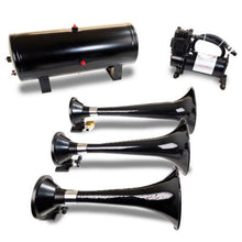 Load image into Gallery viewer, KLEHK7-Kleinn Triple Black Horn Kit w/150 PSI Waterproof 3.0 gal Air Tank-Horns-Kleinn Air Horns
