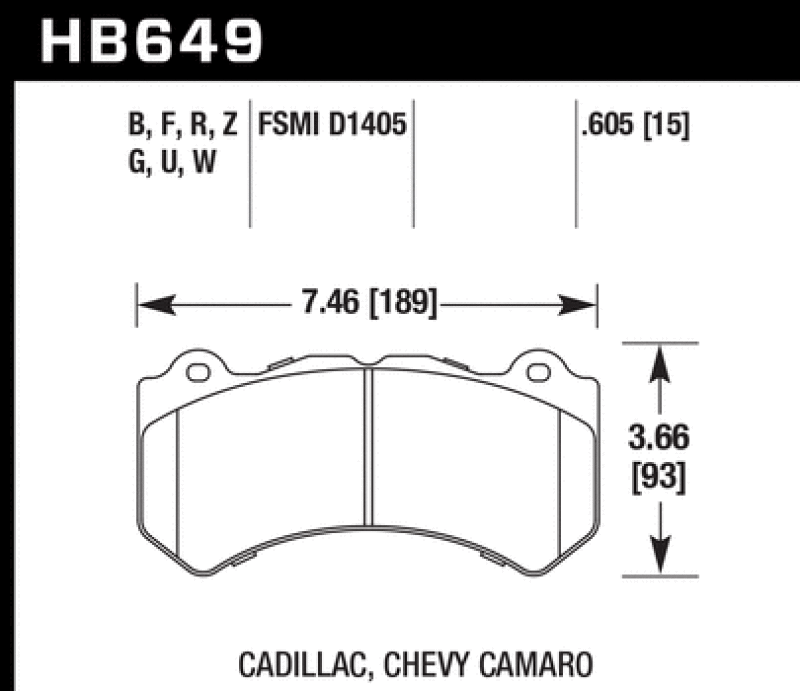 HAWKHB649D.605-Hawk 14-18 Chevrolet Corvette Front ER-1 Brake Pad Set (J56 brake package)-Brake Pads - Racing-Hawk Performance