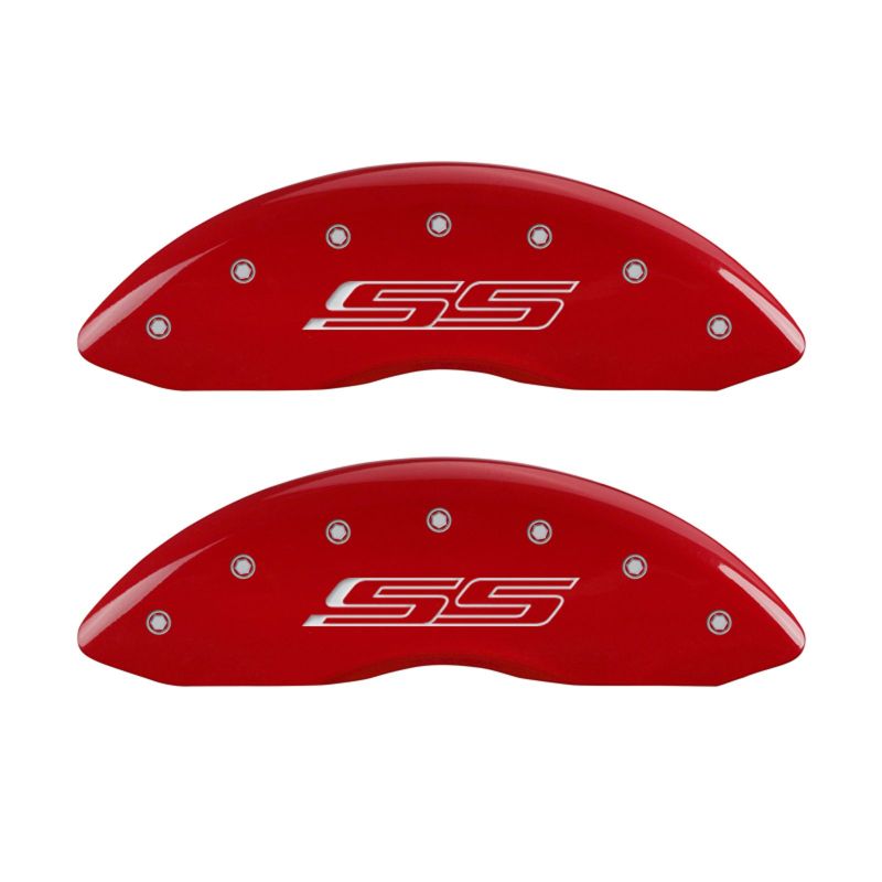 MGP14036SSS5RD-MGP 4 Caliper Covers Engraved Front & Rear Gen 5/SS Red finish silver ch-Caliper Covers-MGP