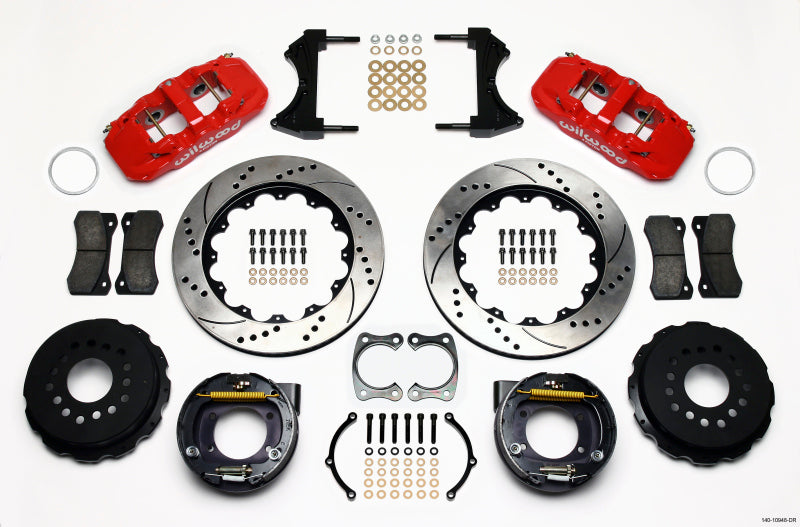 WIL140-10948-DR-Wilwood AERO4 Rear P-Brake Kit 14.00in Drill Red Big Ford New Style 2.50in Offset-Big Brake Kits-Wilwood
