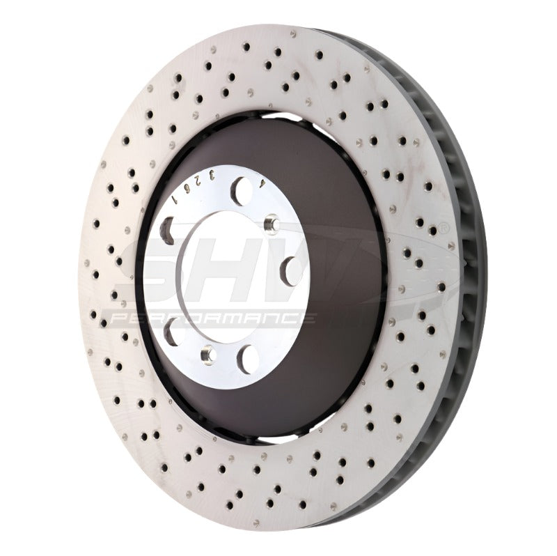 SHWPFL41387-SHW 16-19 Porsche 911 GT3 RS w/o Ceramics Left Frt Drill-Dimp Lightweight Brake Rotor (99135140581)-Brake Rotors - Drilled-SHW Performance