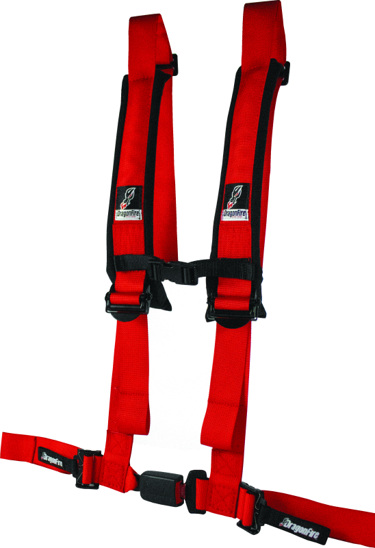DFR522045-DragonFire Racing Harness H-Style- 4-Point- EZ-Adjust- 2in Buckle- Red-Seat Belts & Harnesses-DragonFire Racing