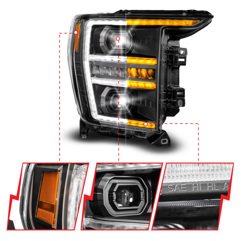 ANZ111594-R-Anzo 21-23 Ford F150 LED Projector Headlight w/Switchback+Sequential - Black (Passenger Side Only)-Headlights-ANZO