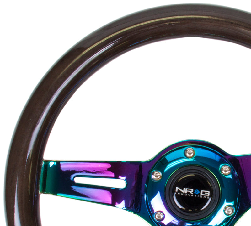 NRG Classic Wood Grain Steering Wheel (310mm) Black w/Neochrome 3-Spoke Center-Steering Wheels-NRG