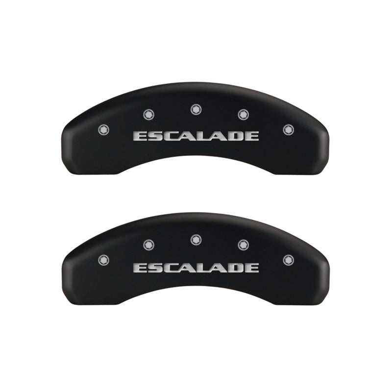 MGP35015SESCRD-MGP 4 Caliper Covers Engraved Front & Rear Escalade Red finish silver ch-Caliper Covers-MGP
