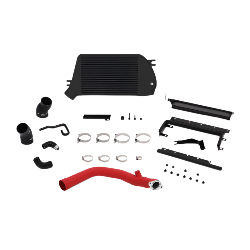 MISMMTMIC-WRX-15RBK-Race Top-Mount Intercooler Kit, Subaru WRX 2015-2021 Coated Black & Wrinkle Red Pipes-Intercoolers-Mishimoto