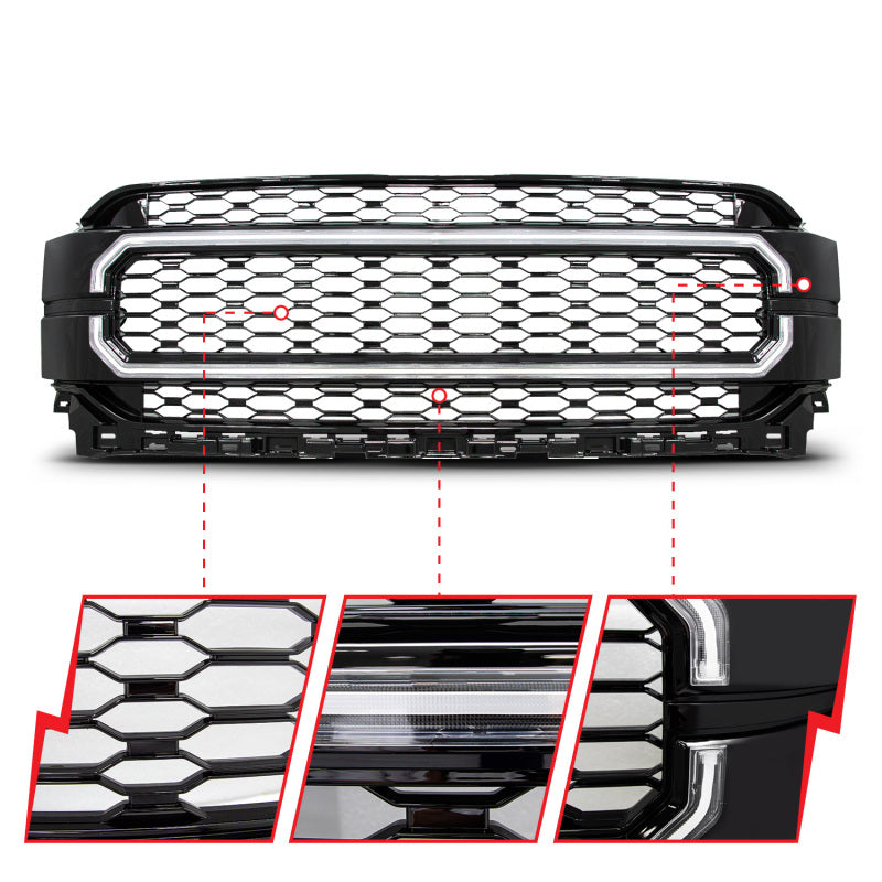 ANZ901029-Anzo 21-23 Ford F150 Black Housing Full LED Light Tube Front Grille-Headlights-ANZO