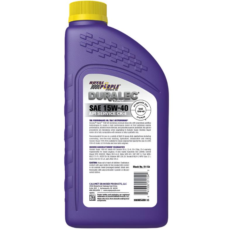 RLP06154-Royal Purple Duralec Super Diesel 15W-40 CK-4 Motor Oil - 1 Quart-Motor Oils-Royal Purple