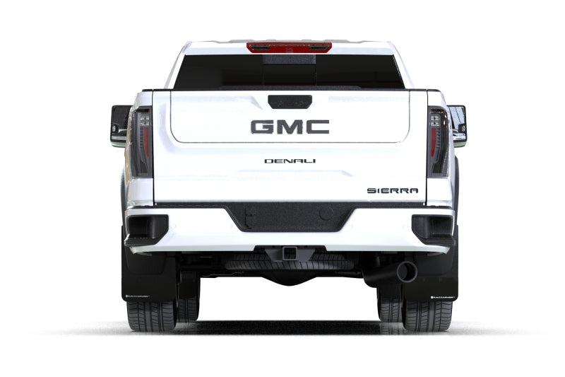 RALMF131-BLK-MBK-Rally Armor 20-24 GMC Sierra 2500/3500 HD Denali Black Mud Flap w/Metallic Black Logo-Mud Flaps-Rally Armor