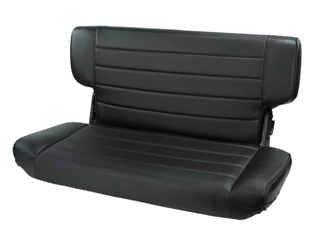 RUG13462.15-Rugged Ridge Fold&Tumble Rear Seat Black Denim 76-95 Jeep CJ / Jeep Wrangler-Seat Releases-Rugged Ridge