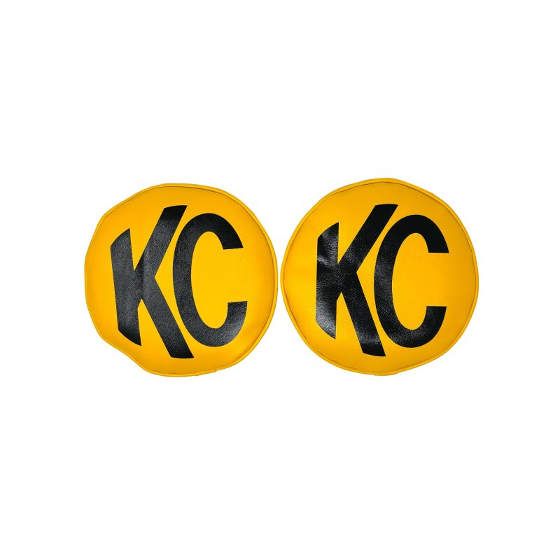 KCL5801-KC HiLiTES Retro 8in Round Yellow Vinyl Light Cover w/ Black KC Logo (Pair)-Light Covers and Guards-KC HiLiTES