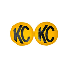 Load image into Gallery viewer, KCL5801-KC HiLiTES Retro 8in Round Yellow Vinyl Light Cover w/ Black KC Logo (Pair)-Light Covers and Guards-KC HiLiTES
