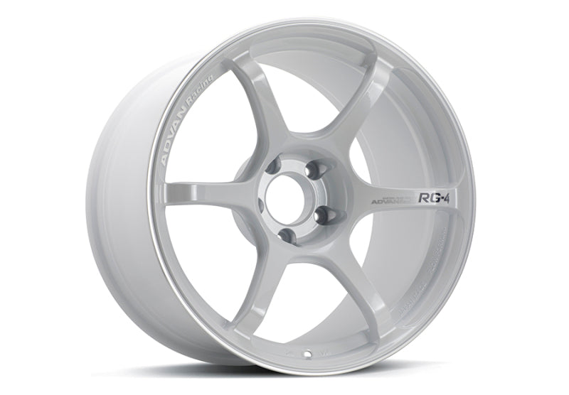AVNYA48I35EWMR-Advan RG-4 18x9 +35 5-114.3 Racing White Metallic & Ring Wheel-Wheels - Cast-Advan