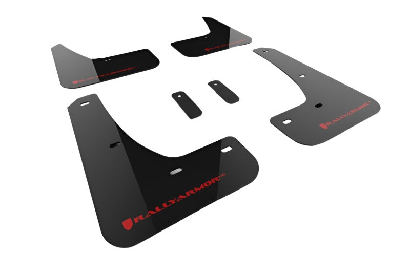 RALMF122-UR-BLK-RD-Rally Armor 2024 Tesla Model 3 Highland Black UR Mud Flap Red Logo-Mud Flaps-Rally Armor