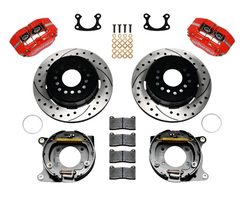 WIL140-13206-DR-Wilwood Dynapro Dust-Boot P/S Park Brake Kit Drilled Red Small Ford 2.50in Offset-Big Brake Kits-Wilwood