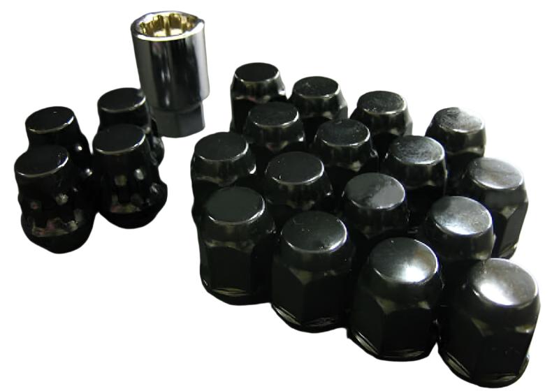 PJKW653B19-Project Kics 16 LUGS + 4 LOCKS Black Bullock And Nut Set - 12X1.25-Lug Nuts-Project Kics