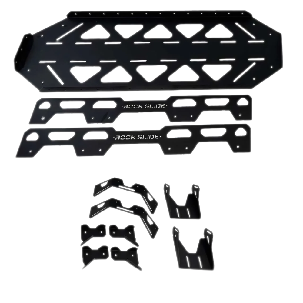 Close up Rock Slide aluminum tray with slotted mounting holes