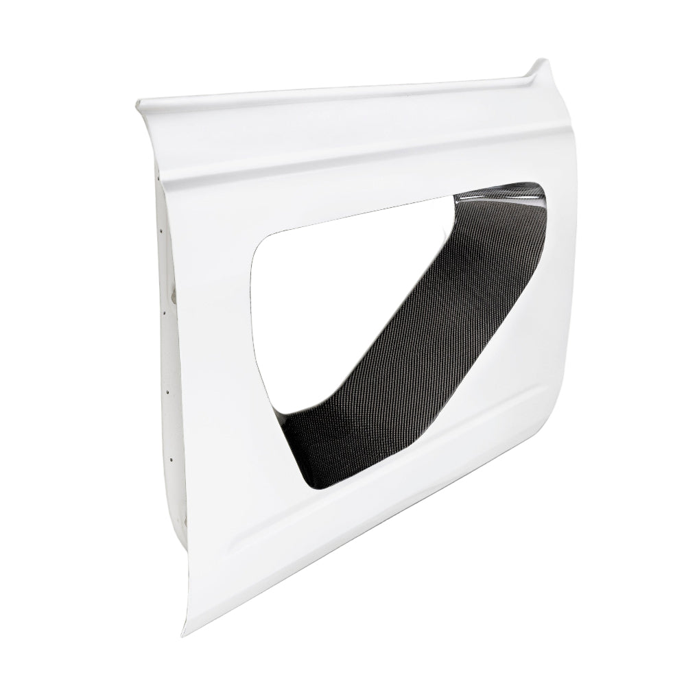 Close-up showing precision-fit carbon fiber twill insert and smooth gel coat finish  