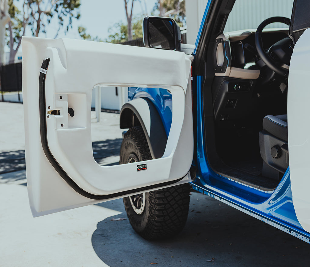 Detail shot of white gel coat surface and OE-style contours