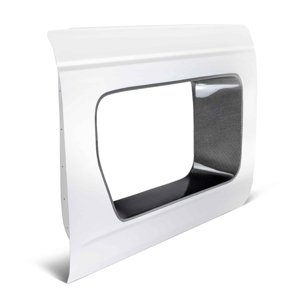 Close-up detail of high-gloss carbon fiber insert and precision fitment