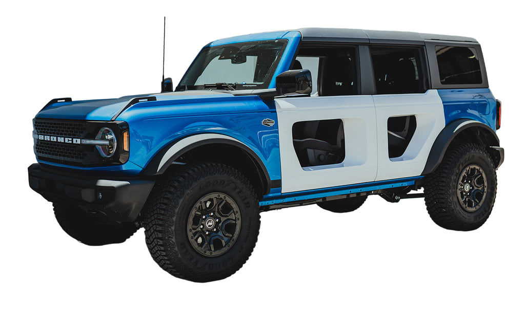 Installed view on Ford Bronco 4DR showing roadster-style appearance