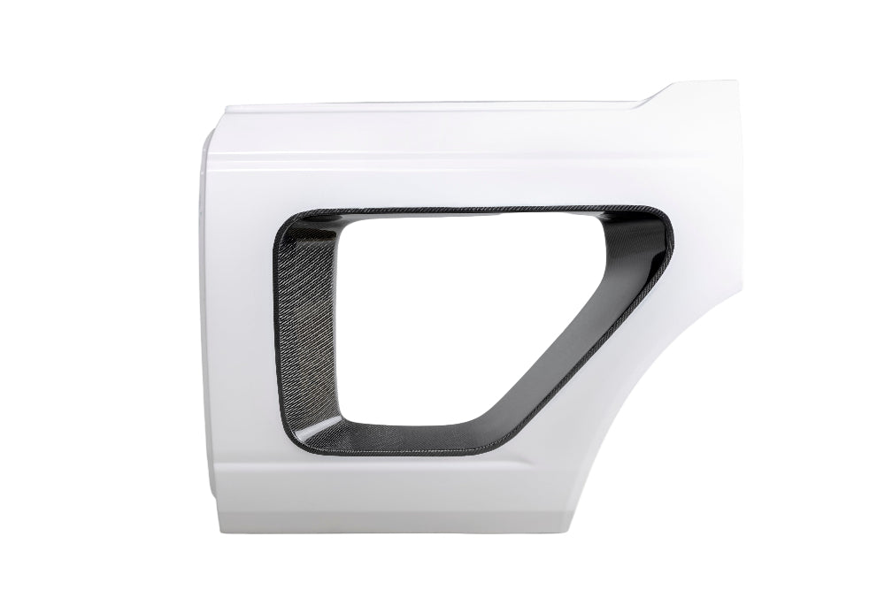 Front angled view of Anderson Composites Fiberglass Rear Doors with Carbon Fiber Inserts installed on Ford Bronco 4DR