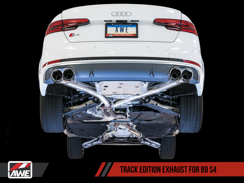 AWE Tuning Audi B9 S4 Track Edition Exhaust - Non-Resonated (Black 102mm Tips) - Black Ops Auto Works