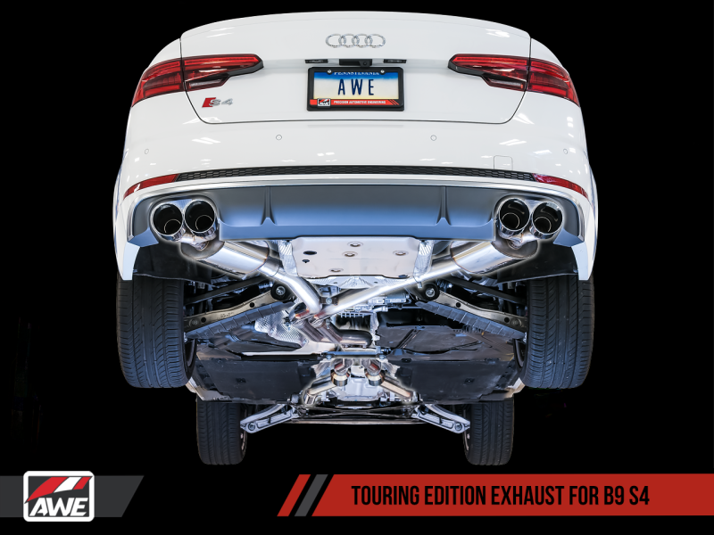 AWE Tuning Audi B9 S4 Touring Edition Exhaust - Non-Resonated (Black 102mm Tips) - Black Ops Auto Works