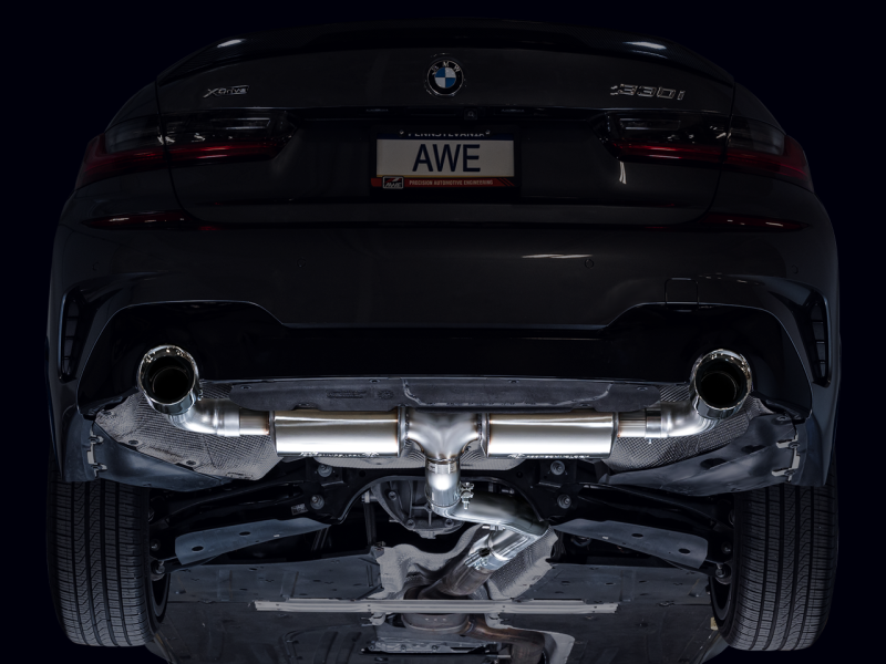 AWE 19-23 BMW 330i / 21-23 BMW 430i Base G2X Touring Axle Back Exhaust - Chrome Silver - Black Ops Auto Works